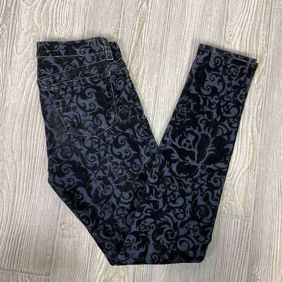 J Brand Jeans Skinny Made in the US Flocked Fleur De Lis Velvet 3D Brocade Size - Picture 9 of 11